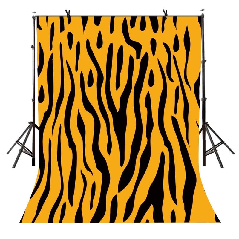 EOA 5(W) x7(H) FT Tiger Print Yellow Party Backdrop Black Stripes Animal Tan Photography Background Birthday Events Decoration Kids Adults Photoshot Props YouTube Studio - Image 1